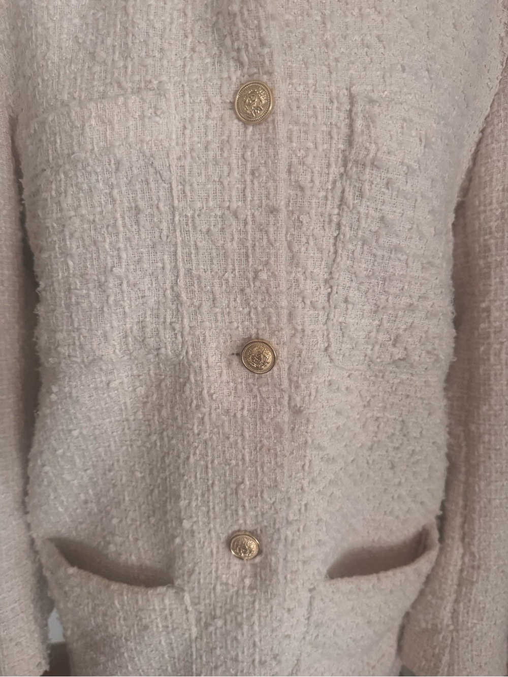 Women's Cream Bouclé Blazer/Jacket - Elegant Button Front Coat - Picture 4 of 5
